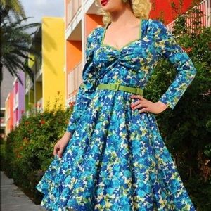 Pinup Couture Heidi Swing Dress in Blue Floral